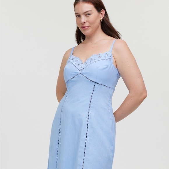 Madewell powder blue Sweetheart Midi Dress in Linen-Cotton Blend - Picture 3 of 7